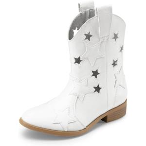 image:imageDREAM PAIRS Girls Cowgirl Boots Mid Calf Glitter Cowboy Western Boots Toddler Girls Star Riding ShoesWhiteholes