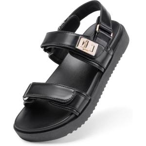 image:imageDREAM PAIRS Girls Sandals Casual Open Toe Two Adjustable Strapped Sandals with Hook and Loop for Little KidBig KidBlack