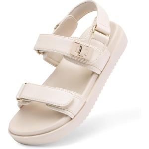 image:imageDREAM PAIRS Girls Sandals Casual Open Toe Two Adjustable Strapped Sandals with Hook and Loop for Little KidBig KidNude