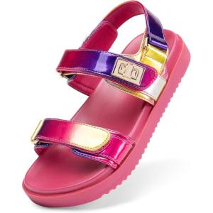 image:imageDREAM PAIRS Girls Sandals Casual Open Toe Two Adjustable Strapped Sandals with Hook and Loop for Little KidBig KidPinkPurple
