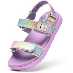 image:imageDREAM PAIRS Girls Sandals Casual Open Toe Two Adjustable Strapped Sandals with Hook and Loop for Little KidBig KidRainbow