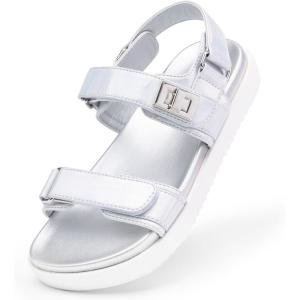 image:imageDREAM PAIRS Girls Sandals Casual Open Toe Two Adjustable Strapped Sandals with Hook and Loop for Little KidBig KidSliver