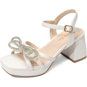 image:imageDREAM PAIRS Girls Sandals Open Toe Low Block Chunky Heels Sandals Bow Flower Party Dress Pumps Shoes for Little Big KidWhite