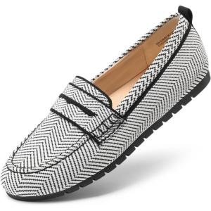 image:imageDREAM PAIRS Loafers for Women Penny Knitted Loafer Casual Comfortable Slip On Flats Work Business Walking ShoesBlackWhite