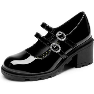 image:imageDREAM PAIRS Mary Jane Shoes for Girls Platform School Uniform Party Chunky Dress Heel Double Straps Flats for Little Big KidBlack
