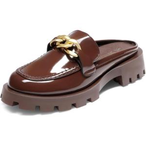image:imageDREAM PAIRS Mules for Women Slip On Shoes Platform Thick Comfortable Womens Chunky Flat Slides Slippers LoafersBrownpat