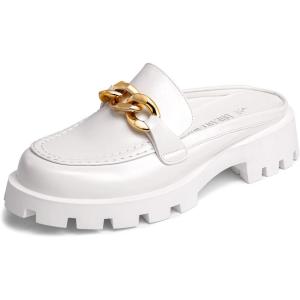 image:imageDREAM PAIRS Mules for Women Slip On Shoes Platform Thick Comfortable Womens Chunky Flat Slides Slippers LoafersWhite