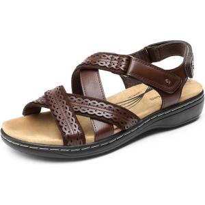 image:imageDREAM PAIRS Womens Arch Support Sandals Comfortable Open Toe Dress Flats Walking Sandals For SummerBrown