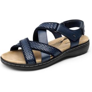 image:imageDREAM PAIRS Womens Arch Support Sandals Comfortable Open Toe Dress Flats Walking Sandals For SummerNavy