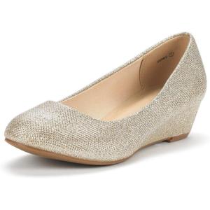 image:imageDREAM PAIRS Womens Debbie Mid Wedge Heel Pump ShoesGoldGlitter