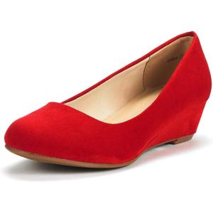 image:imageDREAM PAIRS Womens Debbie Mid Wedge Heel Pump ShoesRedSuede