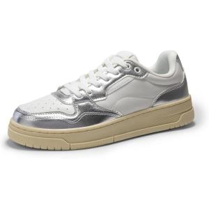 image:imageDREAM PAIRS Womens Fashion Walking Skateboard Court Sneakers Comfortable Low Top Lace Up Non Slip Retro Vintage Casual Classic Athletic ShoesWhiteSilver