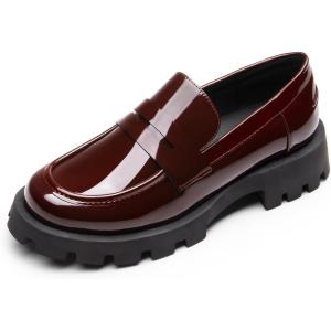 image:imageDREAM PAIRS Womens Loafers Lug Sole Slip On Platform Chunky Penny Loafers for Women Dressy and Work Business Casual Shoes for WomenBurgundypat