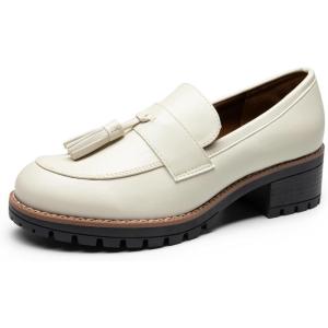 image:imageDREAM PAIRS Womens Loafers Slip On Platform Chunky Penny Heeled Lug Sole Loafers for Women Dressy and Work Business Casual Shoes for WomenBeigepu