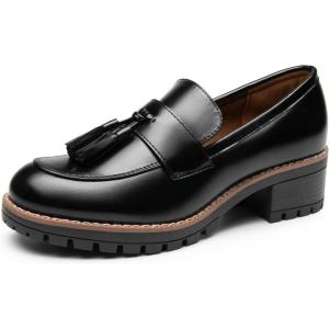 image:imageDREAM PAIRS Womens Loafers Slip On Platform Chunky Penny Heeled Lug Sole Loafers for Women Dressy and Work Business Casual Shoes for WomenBlackpu