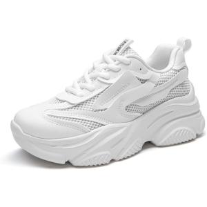 image:imageDREAM PAIRS Womens Platform Chunky Fashion Sneakers Jaxon Walking Lace Up Comfortable Dad Sneakers Workout Sport Work Casual Tennis ShoesWhite