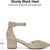 image:imageDREAM PAIRS ANNEE Pointed Toe Low Chunky Heels Pump ShoesGoldGlitter