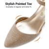 image:imageDREAM PAIRS ANNEE Pointed Toe Low Chunky Heels Pump ShoesGoldGlitter