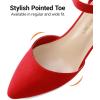 image:imageDREAM PAIRS ANNEE Pointed Toe Low Chunky Heels Pump ShoesRedSuede