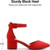 image:imageDREAM PAIRS ANNEE Pointed Toe Low Chunky Heels Pump ShoesRedSuede