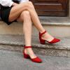 image:imageDREAM PAIRS ANNEE Pointed Toe Low Chunky Heels Pump ShoesRedSuede