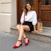 image:imageDREAM PAIRS ANNEE Pointed Toe Low Chunky Heels Pump ShoesRedSuede