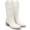 image:imageDREAM PAIRS Cowboy Boots for Women Cowgirl Western Boots Fashion Embroidery Stitched Chunky Heel Mid Calf BootsAll White