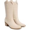 image:imageDREAM PAIRS Cowboy Boots for Women Cowgirl Western Boots Fashion Embroidery Stitched Chunky Heel Mid Calf BootsBeige