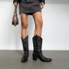 image:imageDREAM PAIRS Cowboy Boots for Women Cowgirl Western Boots Fashion Embroidery Stitched Chunky Heel Mid Calf BootsBlackpu