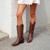 image:imageDREAM PAIRS Cowboy Boots for Women Cowgirl Western Boots Fashion Embroidery Stitched Chunky Heel Mid Calf BootsBrown