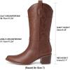 image:imageDREAM PAIRS Cowboy Boots for Women Cowgirl Western Boots Fashion Embroidery Stitched Chunky Heel Mid Calf BootsBrown