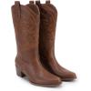image:imageDREAM PAIRS Cowboy Boots for Women Cowgirl Western Boots Fashion Embroidery Stitched Chunky Heel Mid Calf BootsBrownpu