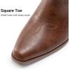 image:imageDREAM PAIRS Cowboy Boots for Women Cowgirl Western Boots Fashion Embroidery Stitched Chunky Heel Mid Calf BootsBrownpu