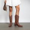 image:imageDREAM PAIRS Cowboy Boots for Women Cowgirl Western Boots Fashion Embroidery Stitched Chunky Heel Mid Calf BootsBrownpu