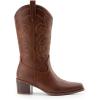 image:imageDREAM PAIRS Cowboy Boots for Women Cowgirl Western Boots Fashion Embroidery Stitched Chunky Heel Mid Calf BootsBrownpu