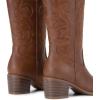 image:imageDREAM PAIRS Cowboy Boots for Women Cowgirl Western Boots Fashion Embroidery Stitched Chunky Heel Mid Calf BootsBrownpu