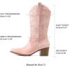 image:imageDREAM PAIRS Cowboy Boots for Women Cowgirl Western Boots Fashion Embroidery Stitched Chunky Heel Mid Calf BootsLight Pink