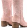 image:imageDREAM PAIRS Cowboy Boots for Women Cowgirl Western Boots Fashion Embroidery Stitched Chunky Heel Mid Calf BootsLight Pink