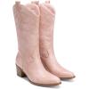 image:imageDREAM PAIRS Cowboy Boots for Women Cowgirl Western Boots Fashion Embroidery Stitched Chunky Heel Mid Calf BootsLight Pink