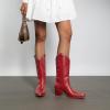 image:imageDREAM PAIRS Cowboy Boots for Women Cowgirl Western Boots Fashion Embroidery Stitched Chunky Heel Mid Calf BootsRedpu