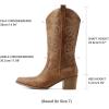 image:imageDREAM PAIRS Cowboy Boots for Women Cowgirl Western Boots Fashion Embroidery Stitched Chunky Heel Mid Calf BootsTan