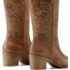image:imageDREAM PAIRS Cowboy Boots for Women Cowgirl Western Boots Fashion Embroidery Stitched Chunky Heel Mid Calf BootsTan
