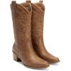 image:imageDREAM PAIRS Cowboy Boots for Women Cowgirl Western Boots Fashion Embroidery Stitched Chunky Heel Mid Calf BootsTan