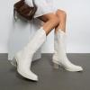 image:imageDREAM PAIRS Cowboy Boots for Women Cowgirl Western Boots Fashion Embroidery Stitched Chunky Heel Mid Calf BootsWhitepu