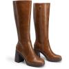 image:imageDREAM PAIRS Knee High Boots for Women Platform Square Toe Chunky Block Heeled Stylish Comfortable Tall Boots with Side ZipperLight Brown