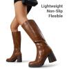 image:imageDREAM PAIRS Knee High Boots for Women Platform Square Toe Chunky Block Heeled Stylish Comfortable Tall Boots with Side ZipperLight Brown