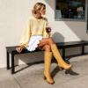 image:imageDREAM PAIRS Knee High Boots for Women Platform Square Toe Chunky Block Heeled Stylish Comfortable Tall Boots with Side ZipperYellow