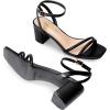 image:imageDREAM PAIRS Womens Chunky Strappy Heels Square Open Toe Ankle Buckle Low Heels Sandals for Daily Wedding Party DressBlackpu