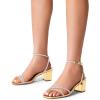 image:imageDREAM PAIRS Womens Chunky Strappy Heels Square Open Toe Ankle Buckle Low Heels Sandals for Daily Wedding Party DressGoldrhinestone