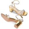 image:imageDREAM PAIRS Womens Chunky Strappy Heels Square Open Toe Ankle Buckle Low Heels Sandals for Daily Wedding Party DressGoldrhinestone